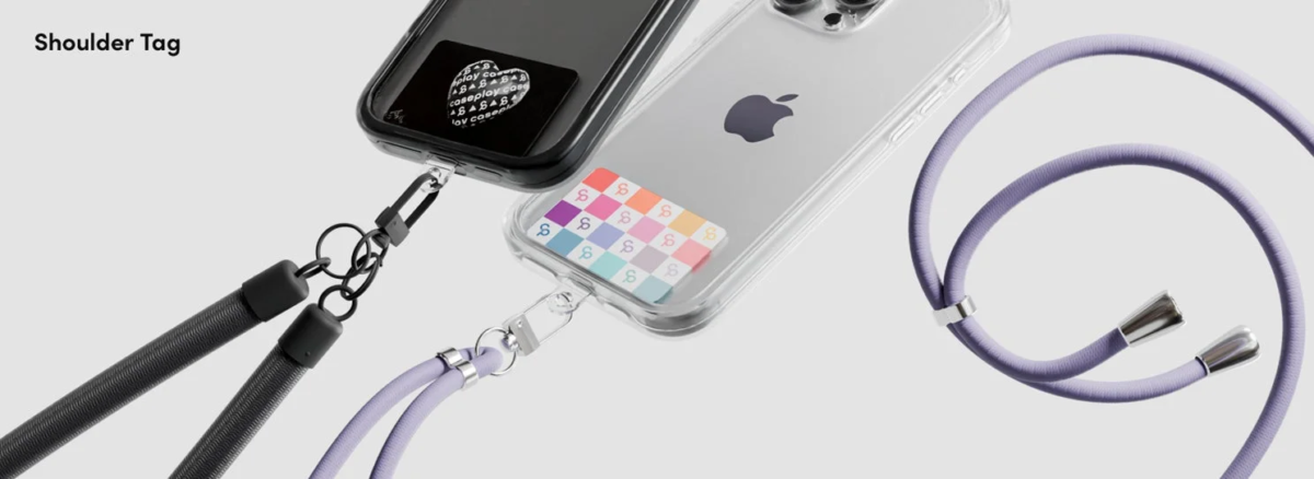 スマートフォンケースに装着するショルダーストラップの製品画像。