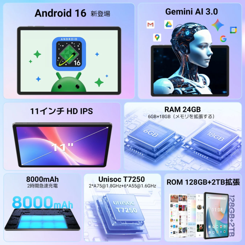 Android 16とGemini AI 3.0を搭載した新型タブレット