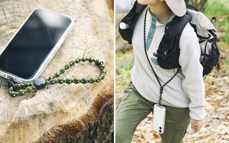 アウトドアでのスマホとストラップの使用例