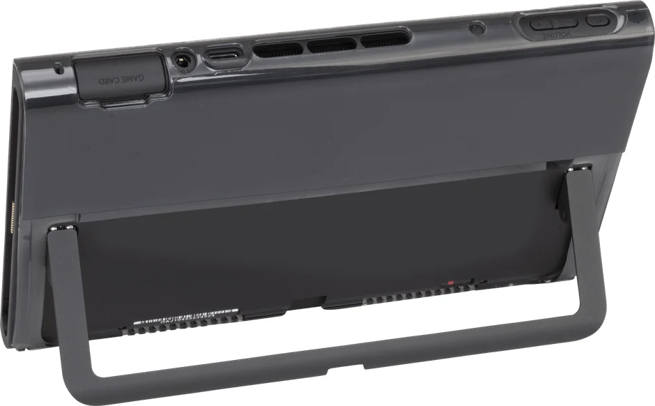 携帯ゲーム機の背面が写されており、キックスタンドが展開されています