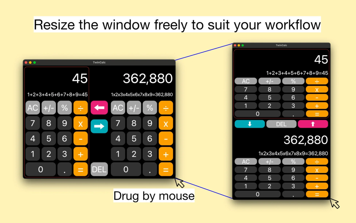 TwinCalcのウィンドウリサイズ機能