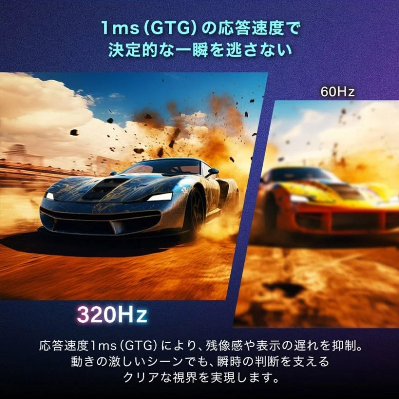 1ms (GTG) の応答速度