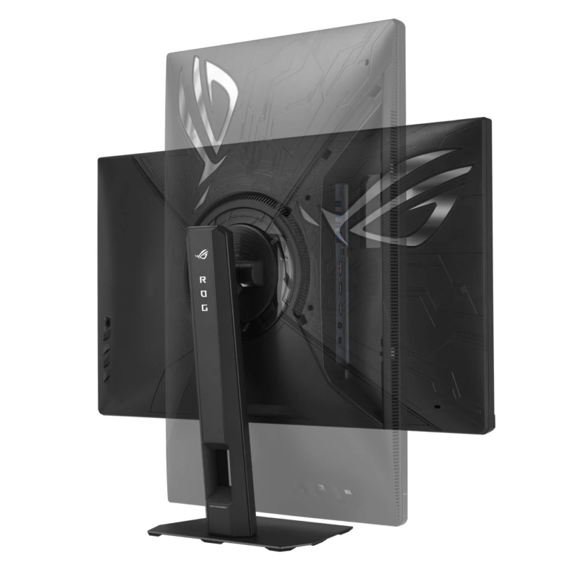 ゲーミングモニター背面、ピボット機能示唆、ケーブルマネジメント