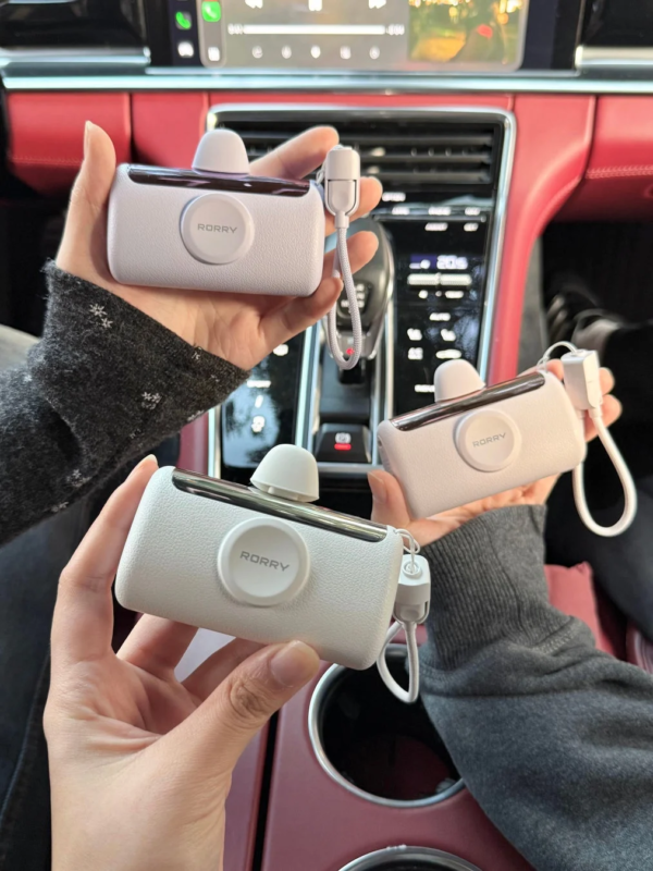 車内でモバイルバッテリーを使用する様子