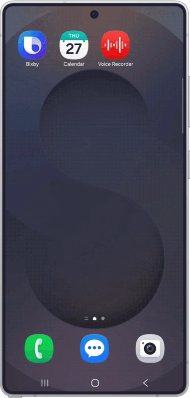 スマートフォンのホーム画面でBixbyなどが表示されている画像