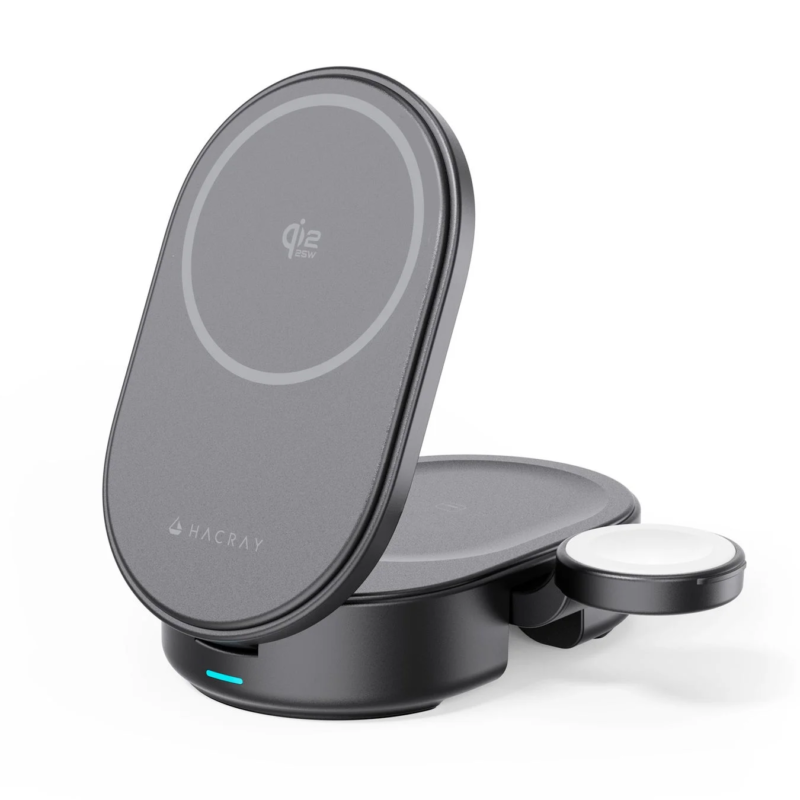 スマートフォン、スマートウォッチなどを同時に充電できるHACRAY製の3-in-1ワイヤレス充電器