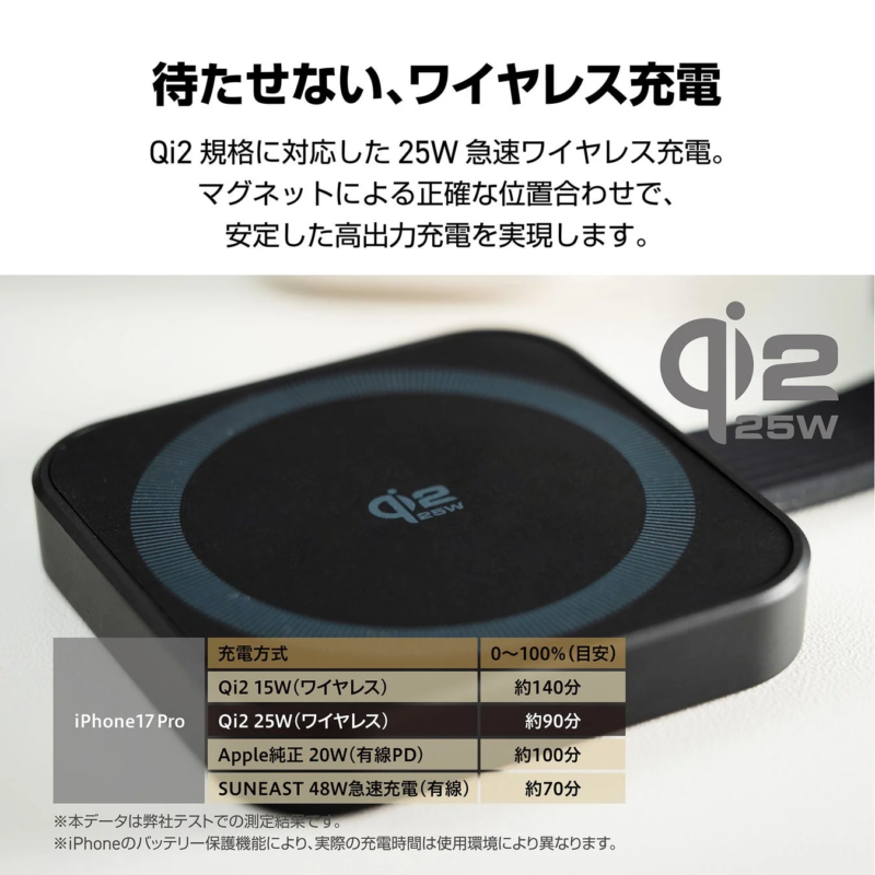 Qi2 25W急速ワイヤレス充電