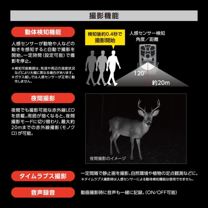 撮影機能と夜間撮影のイメージ