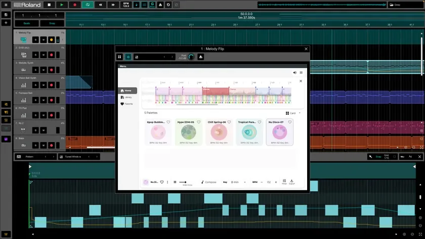 音楽制作ソフト「Zenbeats」での『Melody Flip』使用画面イメージ