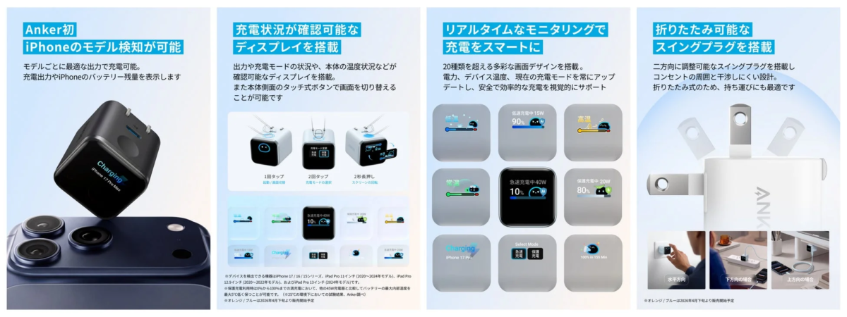 Anker Nano Charger ディスプレイ機能とスイングプラグ