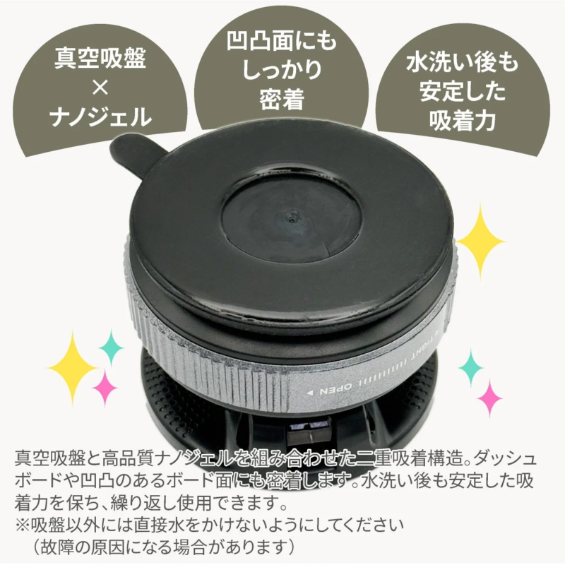 真空吸盤とナノジェルによる強力吸着