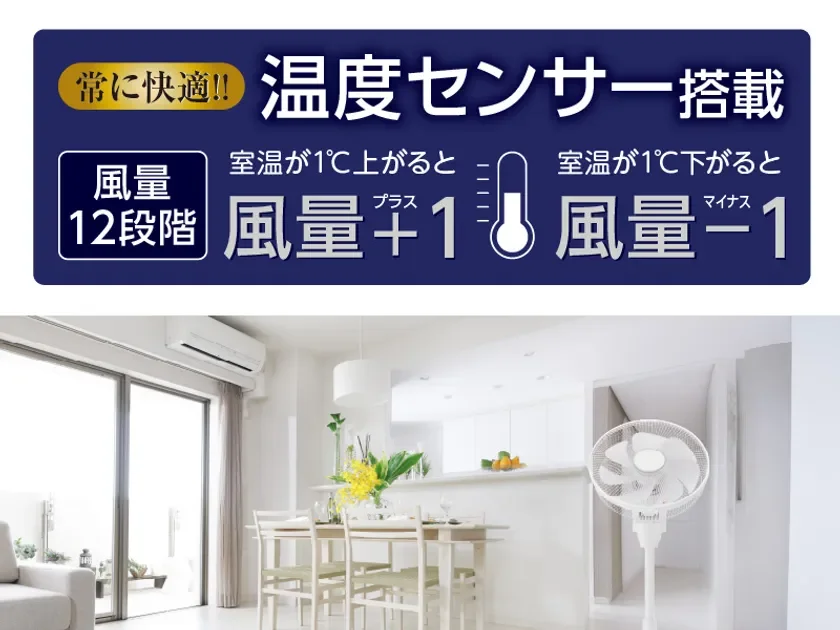 賢く風量を自動調整する「温度センサー」機能