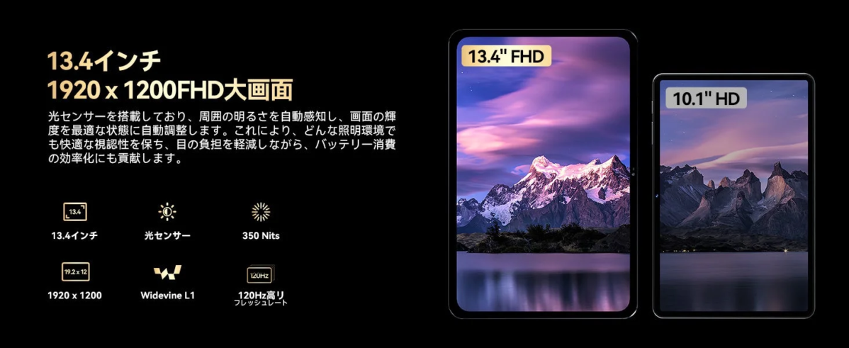 13.4インチディスプレイと光センサーの機能