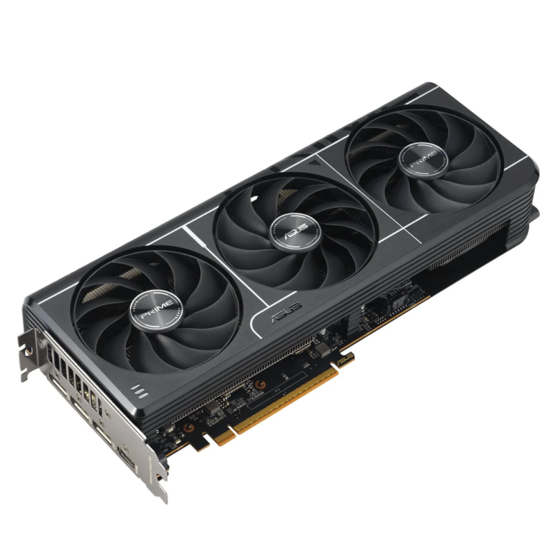 ASUS PRIME Radeon RX 9070 GRE EVOの斜めからの画像