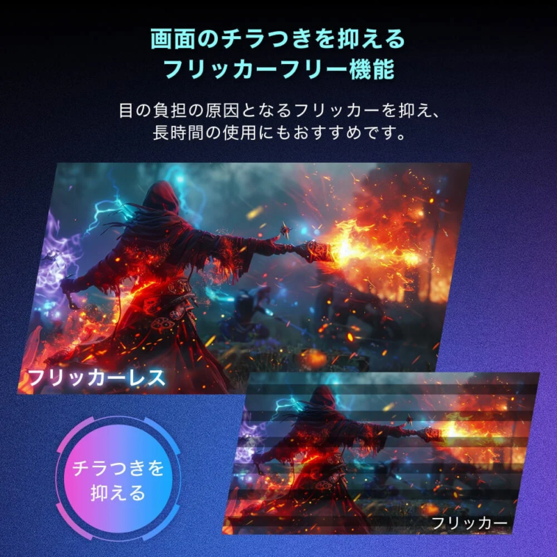 画面のチラつきを抑えるフリッカーフリー機能