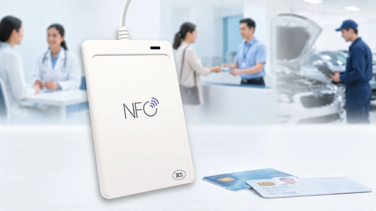 NFCリーダーと医療・銀行・車整備の背景