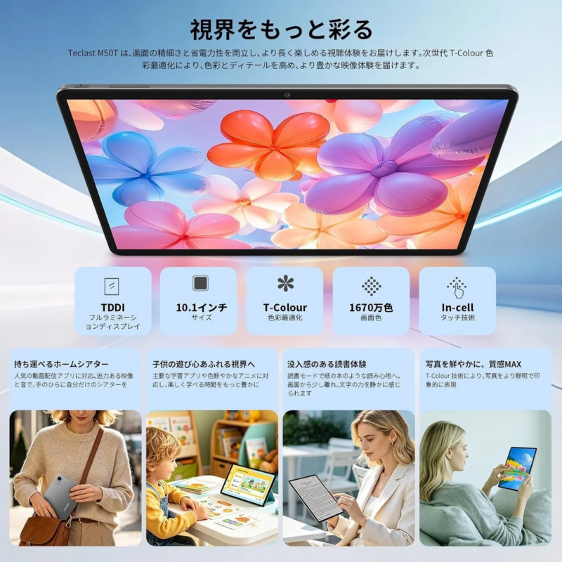 Teclast M50T ディスプレイと色彩最適化