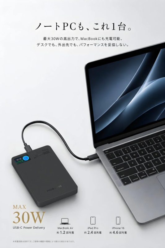 30W PD急速充電対応