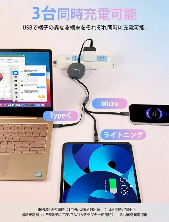 3台同時充電の説明