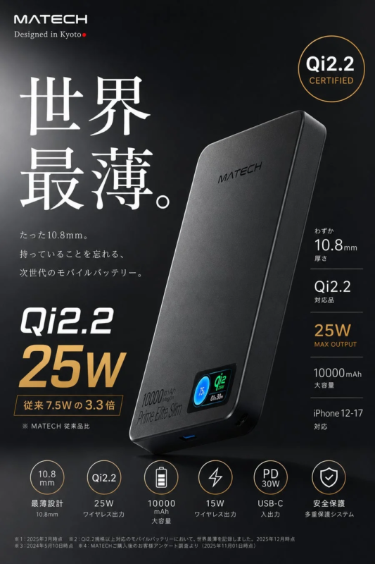 MATECH Prime Elite Slimの薄型デザイン