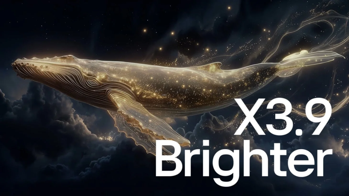 宇宙のクジラの画像と「X3.9 Brighter」