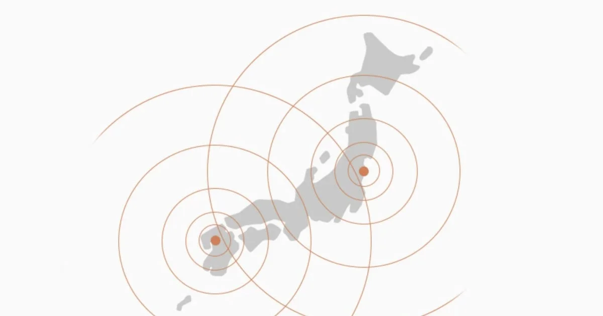 日本地図上に広がる波紋のイメージ