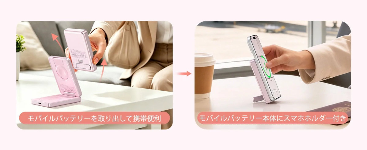 モバイルバッテリーを取り出して携帯便利