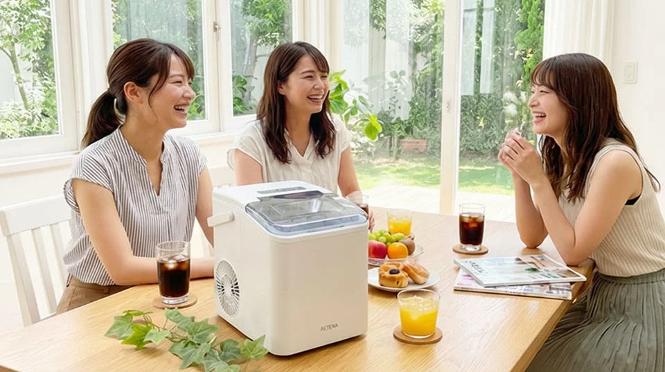 女性3人がアイスメーカーを囲む