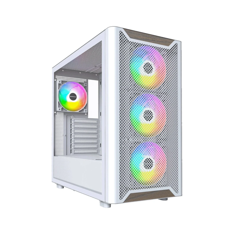 PCケース 白色メッシュ木目調