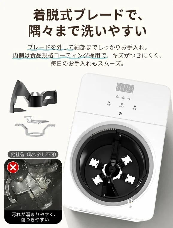 着脱式ブレードで、隅々まで洗いやすい