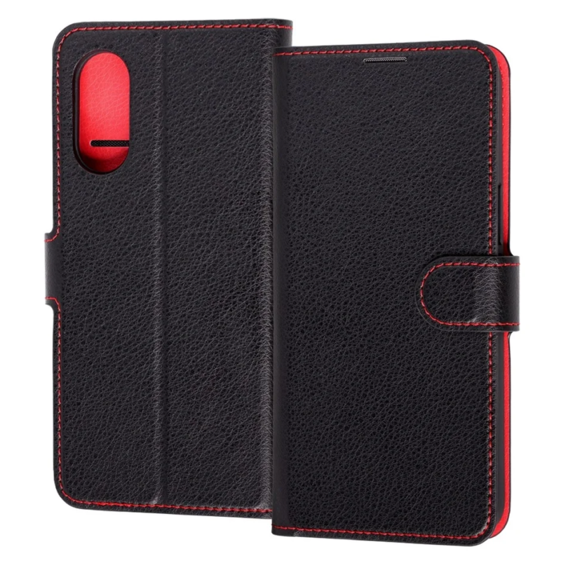 黒色のレザー調手帳型スマートフォンケース