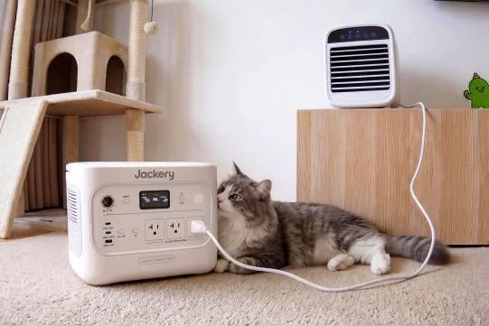 リビングで猫とJackery ポータブル電源 2000 New V2 パールホワイト