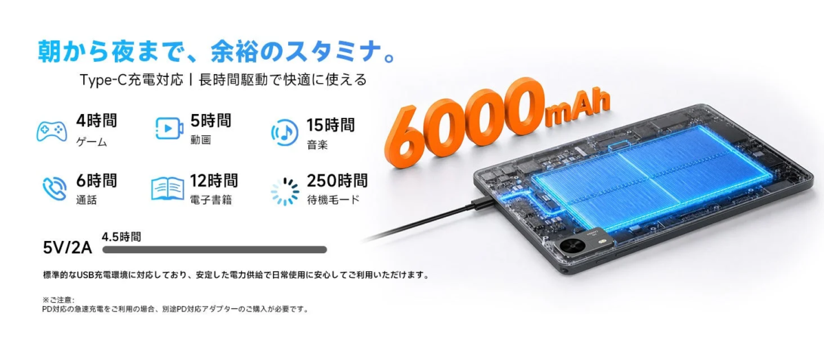 6000mAhバッテリー