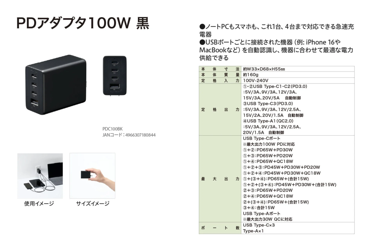 PDアダプタ100W