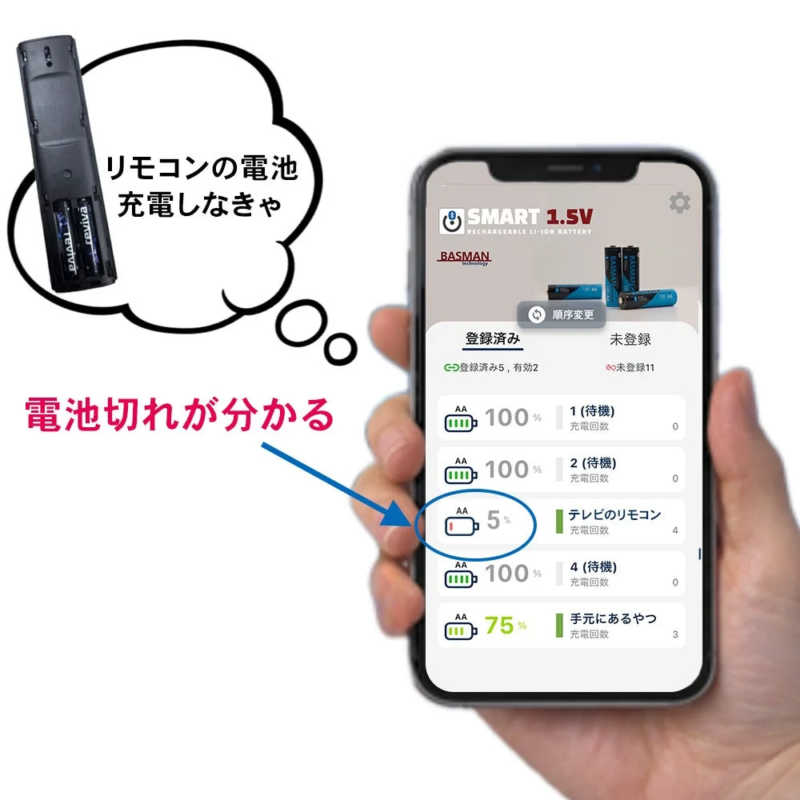 電池切れが分かるアプリ画面