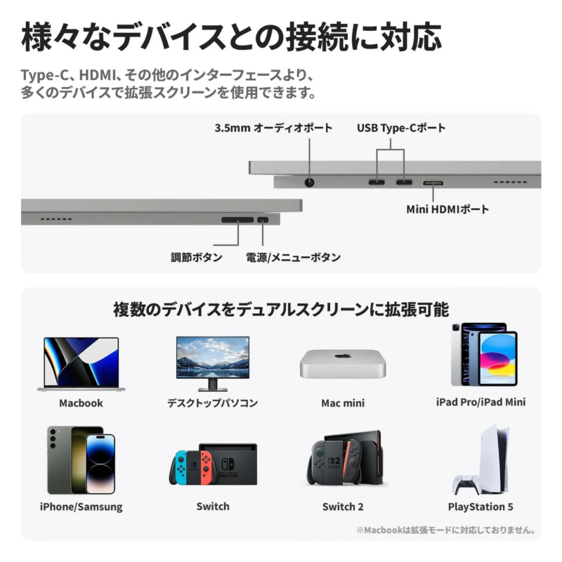 様々なデバイスと接続可能な拡張ディスプレイ