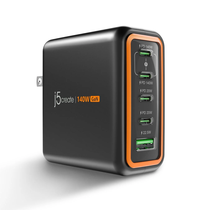 140W GaN PD3.1 USB-C 5ポート AC延長キット付 充電器 JUP57140P