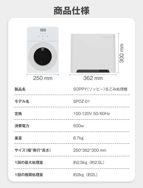 SOPPY生ごみ処理機の商品仕様