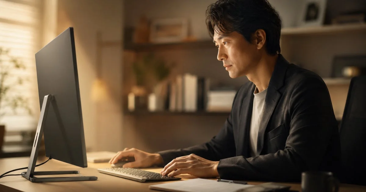 男性が集中して作業している様子