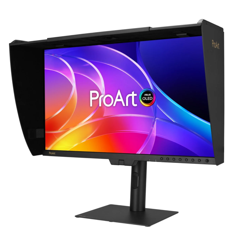 モニターフードを装着したASUS ProArt OLEDモニター
