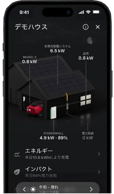 テスラアプリのエネルギー管理画面