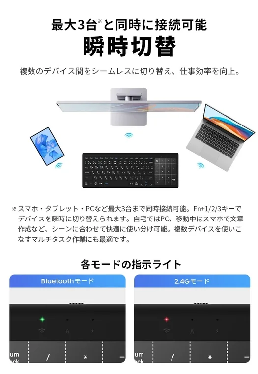 最大3台と同時に接続可能瞬時切替
