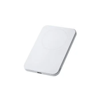 白い長方形の電子機器で、ワイヤレス充電器またはモバイルバッテリーのように見えます