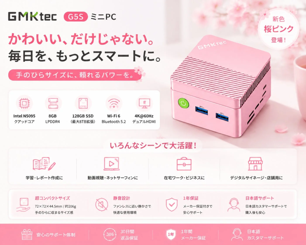 GMKtec G5S 桜ピンク