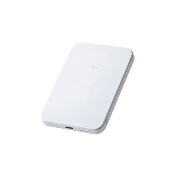 白い長方形のワイヤレス充電対応モバイルバッテリーです