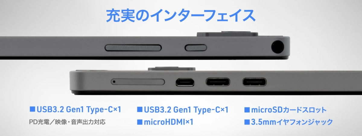 デバイスの側面にある多様なインターフェース