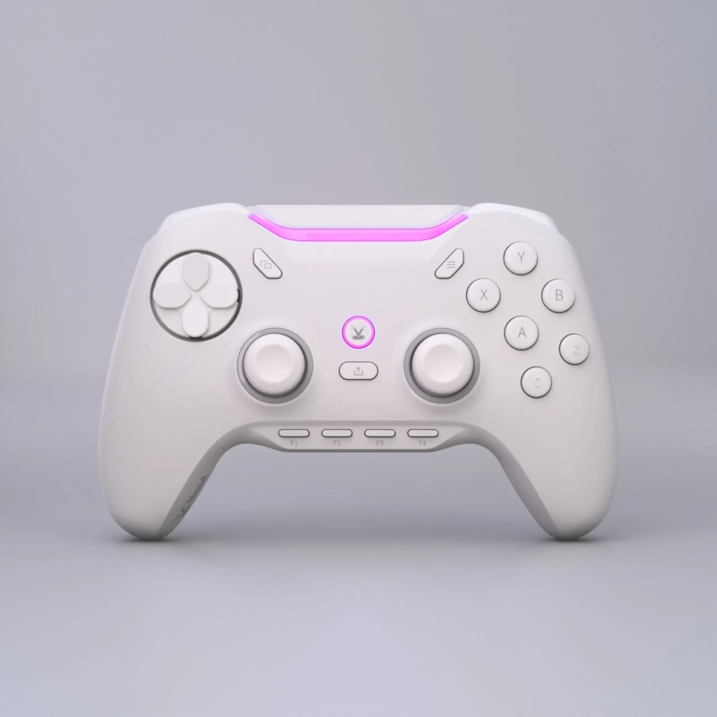 白いゲームコントローラーの正面画像
