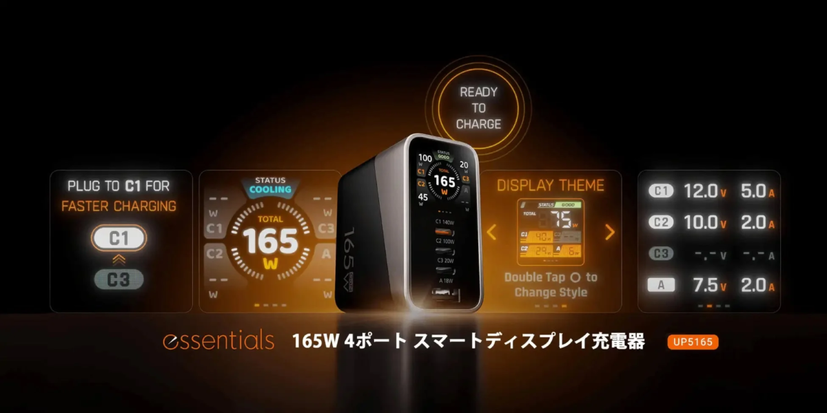 165W スマートディスプレイ充電器の表示例