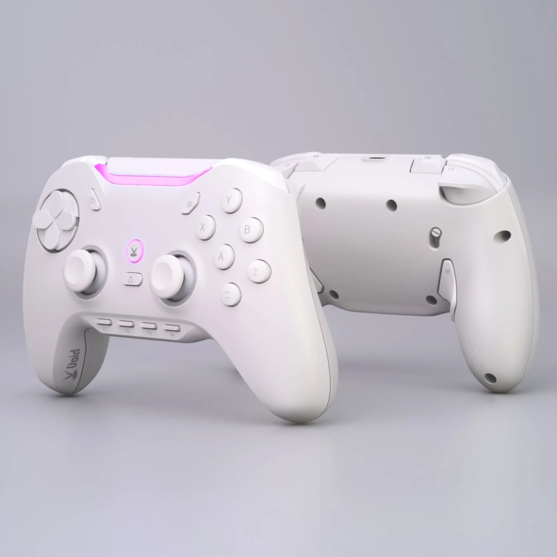白いゲームコントローラーが2つ並べられている画像