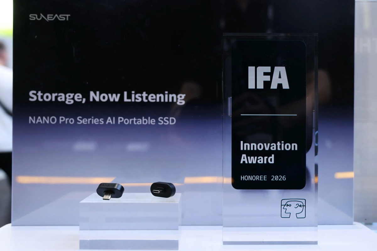 SUN EAST Storage, Now Listening NANO Pro Series AI Portable SSD IFA Innovation Award HONOREE 2026の展示